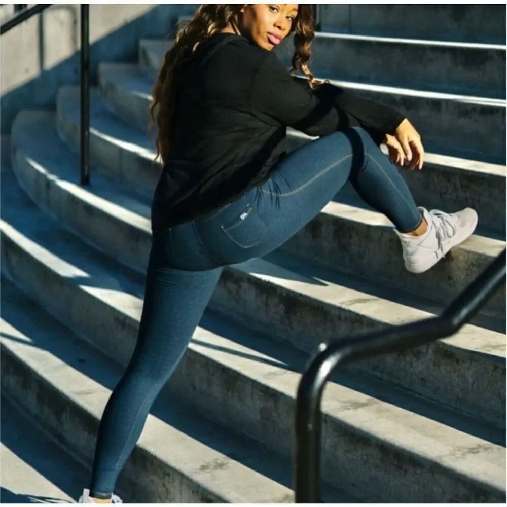 Zyia Cheyenne Comfort Hi Rise Denim Jean Look Leggings Size 4